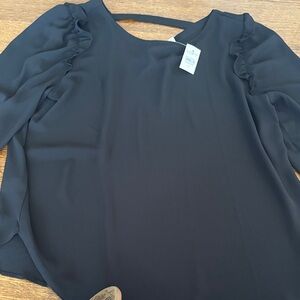 LOFT Navy Ruffle Sleeve Blouse